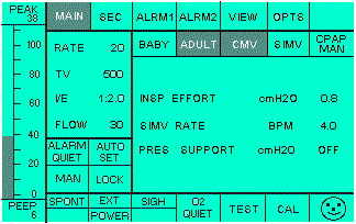 Main Menu - BABY, ADULT, CMV.SIMV,CPAP